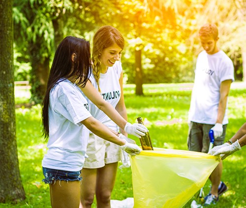 Youth picking up trash